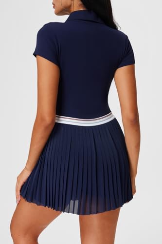 Mudere 2-Piece Women’s Golf Outfit Set Tennis Skirt with Built-in Shorts - Small/Navy Blue