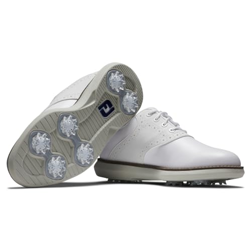 FootJoy Golf Juniors Traditions Shoes - White/White, 5 Big Kid
