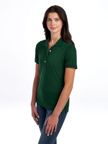 Jerzees Women's Dri Power Cotton Blend Polo Shirt - Short Sleeve, Moisture Wicking, Medium, Forest Green