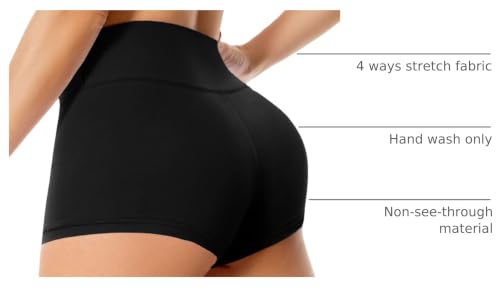 High Waisted Spandex Biker Shorts for Women - 3/5 Inch, Large-X-Large, Black