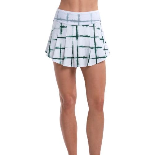 Lucky In Love Shibori Plaid Tennis Skirt Small Team Green Women's Athletic Wear