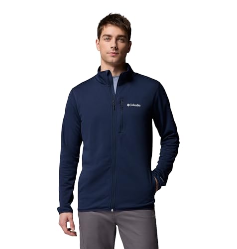 Columbia Men's Essential Hike Grid Fleece Jacket Large Collegiate Navy - Active Fit, Full Zip, Moisture-Wicking