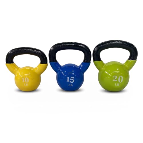 Fitvids 10-20 LB Cast Iron Kettlebell Set for Home Gym Strength Training, Vinyl-Coated