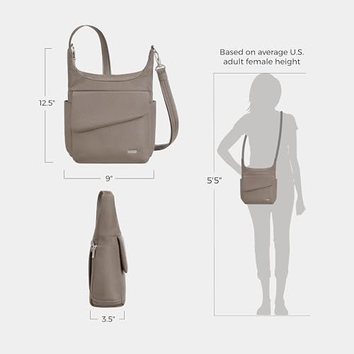 Travelon Hazelnut Anti-Theft Messenger Bag, 9 x 12.5 x 3.5 Inches, Secure Crossbody