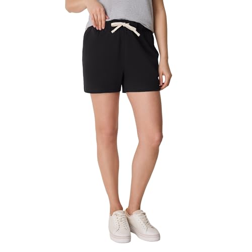 Large Black Hanes Women's Essential Drawstring Cotton Shorts - Comfortable & Adjustable