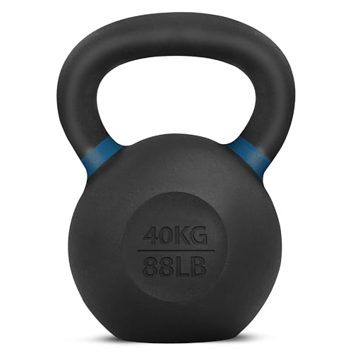Deep Blue Powder Coated Kettlebell - 9 to 88 lb Cast Iron Workout Weights