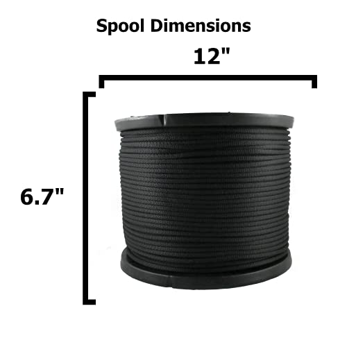 QNR 1/4" Black Polyester Rope, Solid Braid Dacron Utility Rope, 500 ft Spool, Low Stretch UV Resistant Industrial Cord