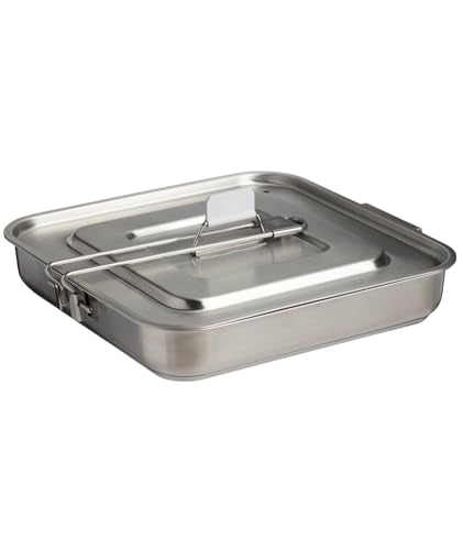 Camping Cookware Set with Stainless Steel Square Pan, Folding Spatula & Cutting Board
