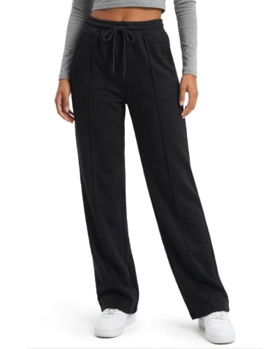 X-Large Extra Tall Wide Leg Sweatpants for Women with Front Seam & Pockets - Black 32/34 Inseam