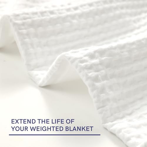 YnM Cotton Waffle Weave Duvet Cover for Weighted Blankets 60''x80'' Coconut White with 16 Strings
