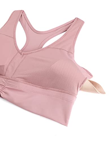 Women's Quick Dry Sports Bra Crop Top - V-Neck Ruched Padded Yoga Bra, Small, Rose Fragrant Purple