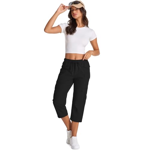 Women's Black Cargo Capris with Pockets - Stretch Quick Dry Hiking Shorts XXL