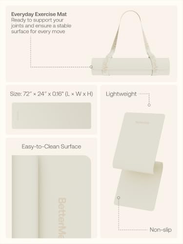 BetterMe Ivory Yoga Mat - Non-Slip Cushioned Pilates & Hot Yoga Exercise Mat