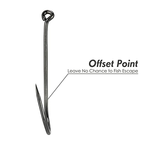 Black Offset Fishing Hooks 100 Pack - Saltwater & Freshwater Bait Hooks for Catfish Bass Tuna
