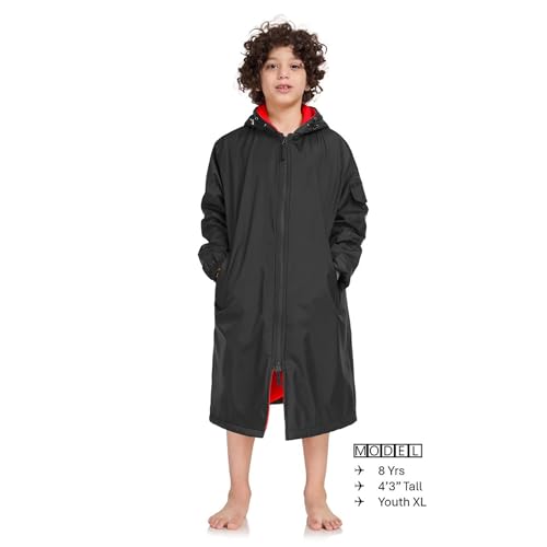 Unisex Waterproof Swim Parka - Team Colors, Medium, Black & Red