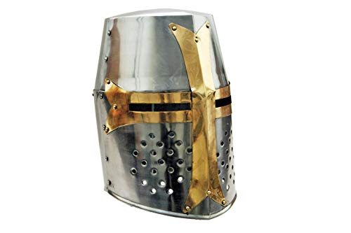 14-Inch Medieval Brass Helm Crusader Helmet Decorative Replica