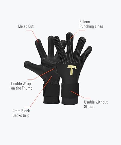 T1TAN Rebel 2.0 Black-Out Goalkeeper Gloves 9 - Pro Soccer Goalie Gloves for Adults & Youth, 4mm Gecko Grip, Breathable, Reinforced Punching Zone