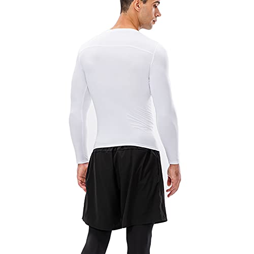 Men's Compression Long Sleeve Athletic Shirt Large White Quick Dry Workout Base Layer