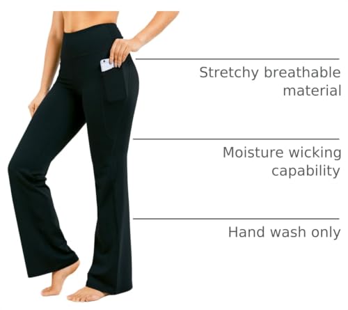 Large Black Yoga Pants with Pockets - 28/30/32/34 Inch Inseam, Women's Activewear
