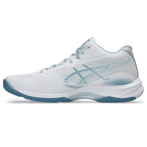 ASICS Men's Netburner Ballistic FlyteFoam Mid Top 4 Volleyball Shoes - White/Saba Blue