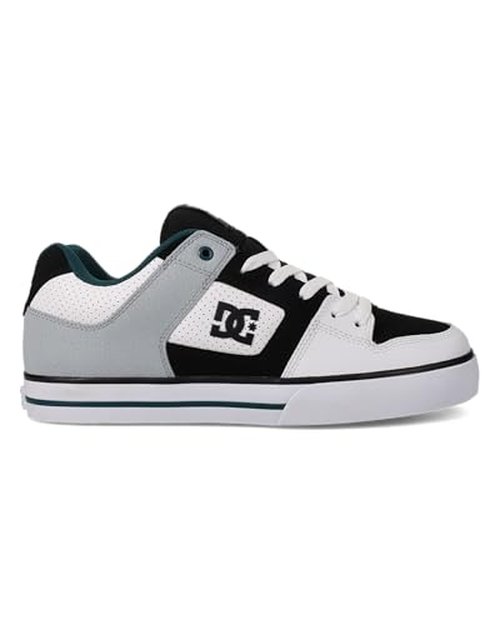 DC Men's Pure Skate Shoe, White/Black/Teal, 18