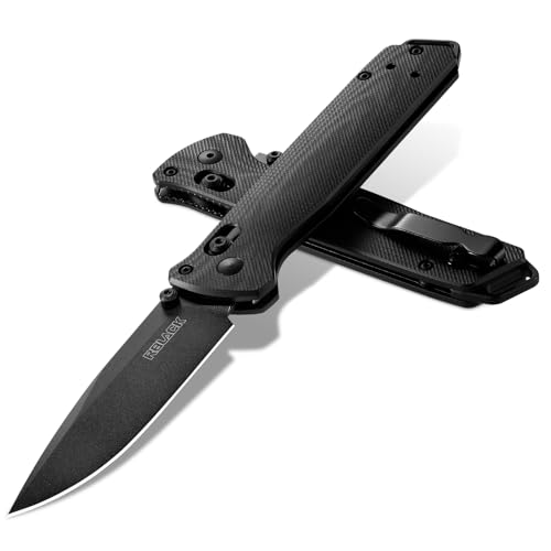 RBLACK 3.3" Tactical EDC Knife Black Drop Point with G10 Handle, S35VN Steel
