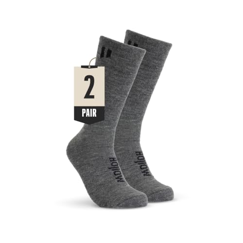 HOLLOW Alpaca Crew Socks for Men & Women - 2 Pairs, Moisture Wicking, Made in USA, Medium Gray