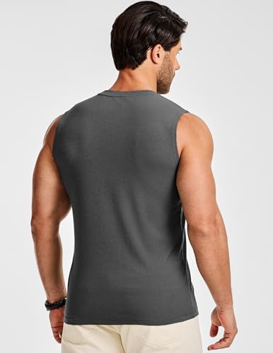 Mens Sleeveless Ribbed Tank Top - Workout Muscle Fit Gym T-Shirt Large Dark Grey