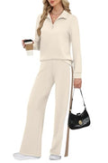 Women 2 Piece Lounge Set - Small Beige Travel Sweatsuits Wide Leg Pants