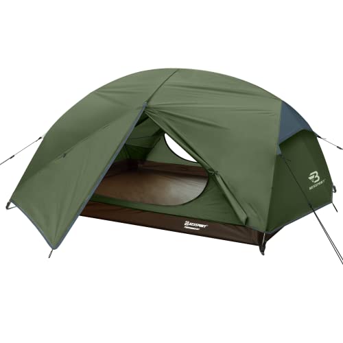 Bessport 3 Person Green Camping Tent - Lightweight Waterproof Backpacking Shelter for 3-4 Seasons