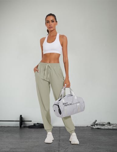 Women's Khaki Joggers with Zipper Pockets - Medium, 34-Inch Inseam, Lightweight Lounge & Workout Pants