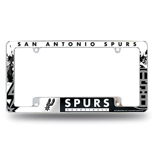 San Antonio Spurs Chrome License Plate Frame - All Over 12x6 Automotive Decor with Stripe Design