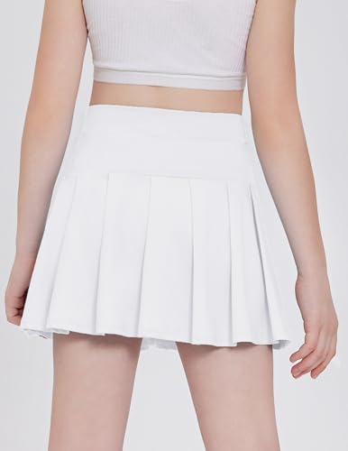 Kids Tennis Skirts with Pockets - Girls Athletic Pleated Golf Skorts, 6-7 Years - White