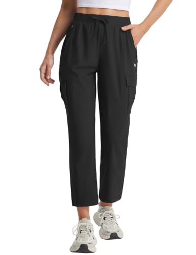 Baleaf Women's Petite Travel Hiking Pants - Lightweight Stretchy, Medium Petite, Black