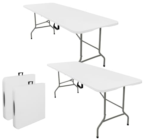 JALANCY 5FT White Folding Plastic Camping Table Set of 2 Portable Outdoor Tables