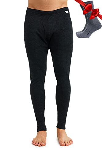 Men's Merino Wool Base Layer Pants - Thermal Long Johns, Charcoal, Large