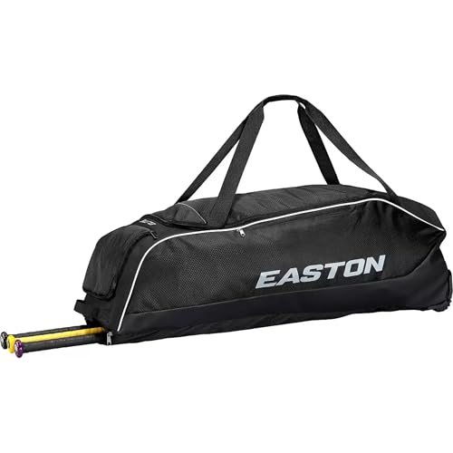Wheeled Baseball Equipment Bag with Helmet & Bat Compartments - Black