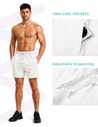 Mens Athletic Workout 5.5-Inch Cotton Sweat Shorts with Pockets - X-Large Ivory White
