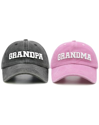 Couple Matching Baseball Cap for Grandpa Grandma Uncle Auntie - Adjustable Embroidered Hat (Black & Pink)