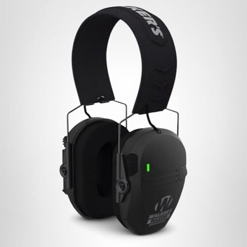 WALKER'S Razor Rechargeable Electronic Muff - HD Speakers 21dB NRR Compact Collapsible Hunting Shooting Hearing Protection Earmuffs, USB Charging Cable Included, Black