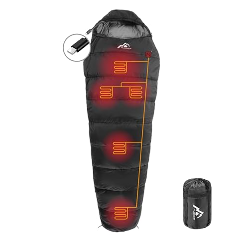 Mantuole Mummy-Black-Type C Heated Sleeping Bag with 5 USB Heating Pads