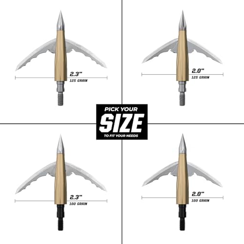 125 Grain Bowmar Archery Beast Broadheads - Fast Deploying Mechanical, Sharp Penetration, Practice Tip Included