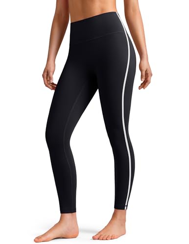 High Waist Yoga Leggings with Contrast Trim - Black, Large, 25" Inseam