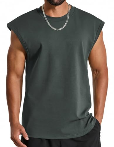Men's Workout Tank Top Sleeveless Muscle Tee - Cotton, X-Large, Dark Army Green