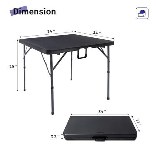 Dark Black 34-Inch Square Folding Card Table - Portable & Sturdy