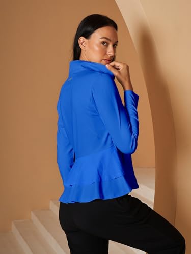 ACEGOLFS Women's Lightweight Ruffle Golf Jacket - UPF 50+, Royal Blue, Large