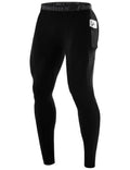 Roadbox Men's Compression Pants with Pockets - Black, Large, Workout Leggings