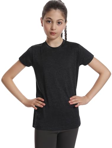 Girls Athletic T-Shirts Short Sleeve Dry Fit Tops 5 Pack - Medium Black Blue Green Red Purple