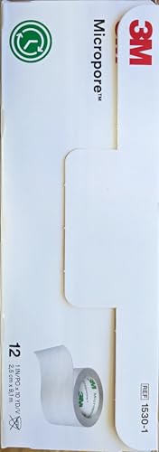 3M Micropore Surgical Tape White 1x10 Yards Pack of 12 - Hypoallergenic, Breathable, Gentle Skin
