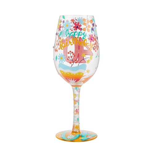 Happy 40th Birthday Hand-Painted Wine Glass 15.2oz - Multicolor Celebration